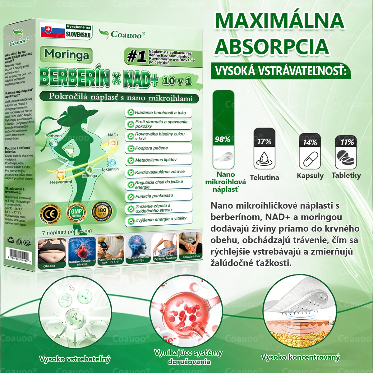 🔥 𝐂𝐨𝐚𝐮𝐨𝐨® Moringa × Berberín × AMPK 10-v-1 Metabolická podpora – nanomikroihlová náplasť (Stačí raz denne, viditeľné výsledky už za 7 dní)  ✅ Na obezitu, ochabnutú pokožku, cukrovku, spánkové apnoe, problémy s kĺbmi a mnohé ďalšie ťažkosti 🔥
